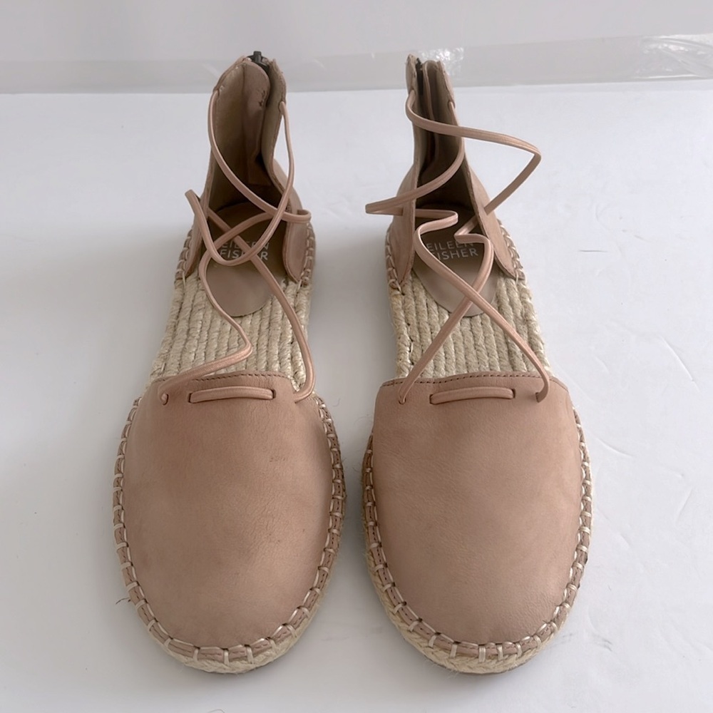 Eileen Fisher $160 Lace-Up Leather Espadrille Sandal, Toffee Cream Size 6.5 NEW - Picture 3 of 5
